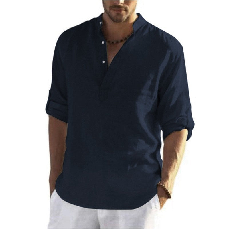 Men's Loose Fit Stand Collar Half-Open Shirt