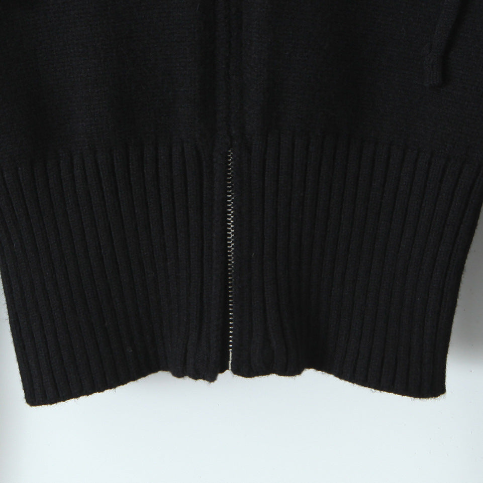 Elastic slim fit drawstring hooded zipper top