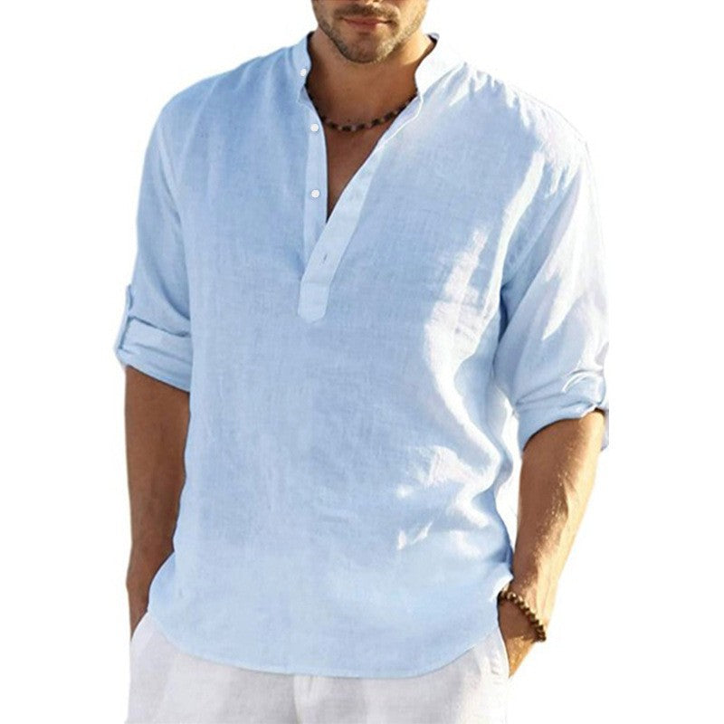 Men's Loose Fit Stand Collar Half-Open Shirt