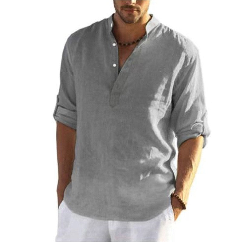 Men's Loose Fit Stand Collar Half-Open Shirt