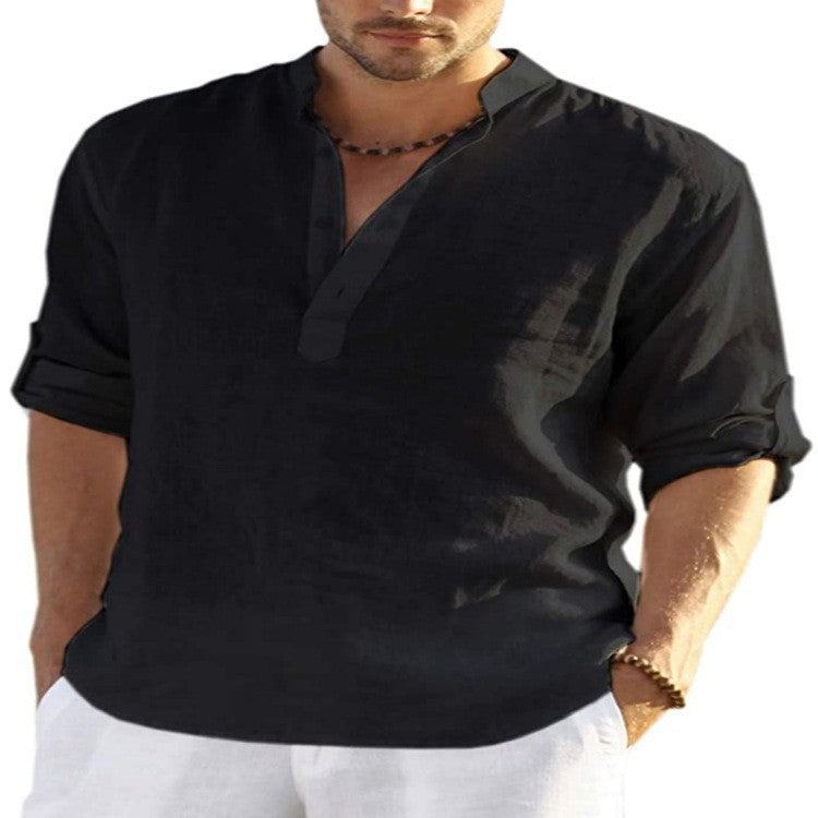 Men's Loose Fit Stand Collar Half-Open Shirt