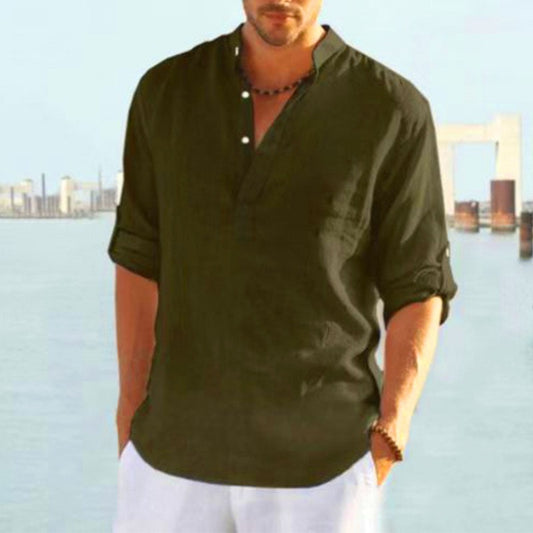 Men's Loose Fit Stand Collar Half-Open Shirt