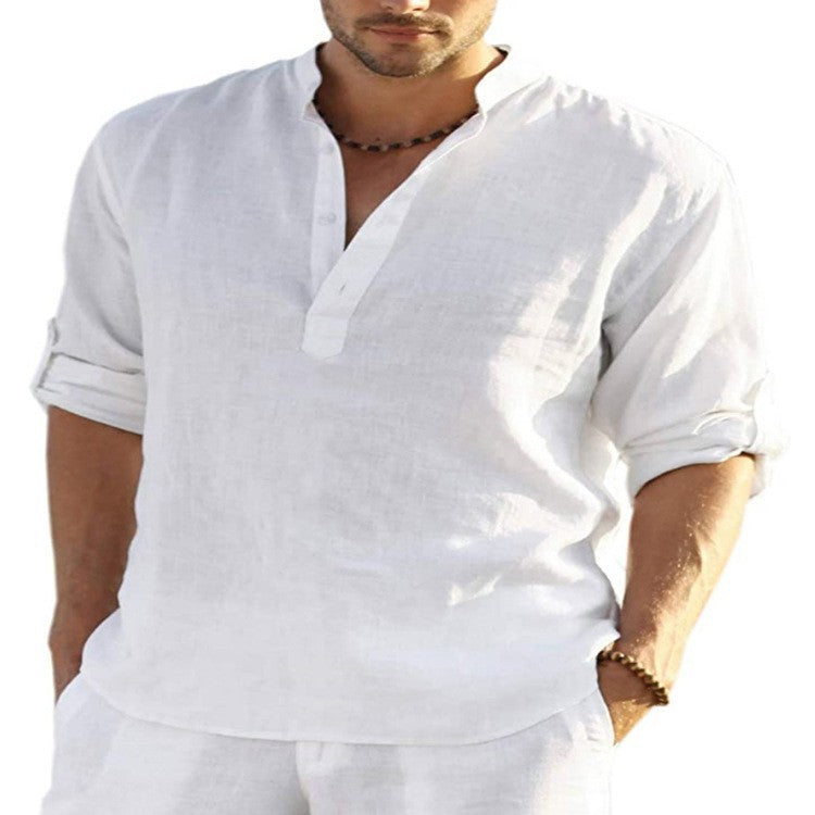 Men's Loose Fit Stand Collar Half-Open Shirt