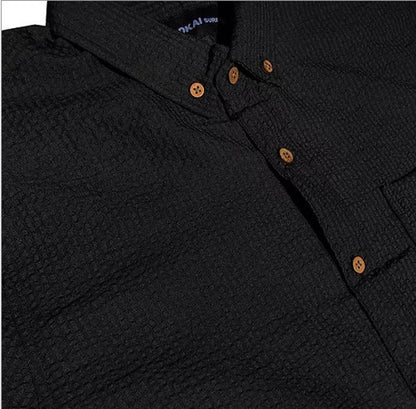Molokai Solid Black Seersucker Button Down Shirt