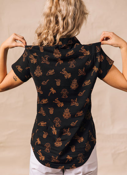Spicy Noods Fun Mens & Womens Tropical Button-Up Top