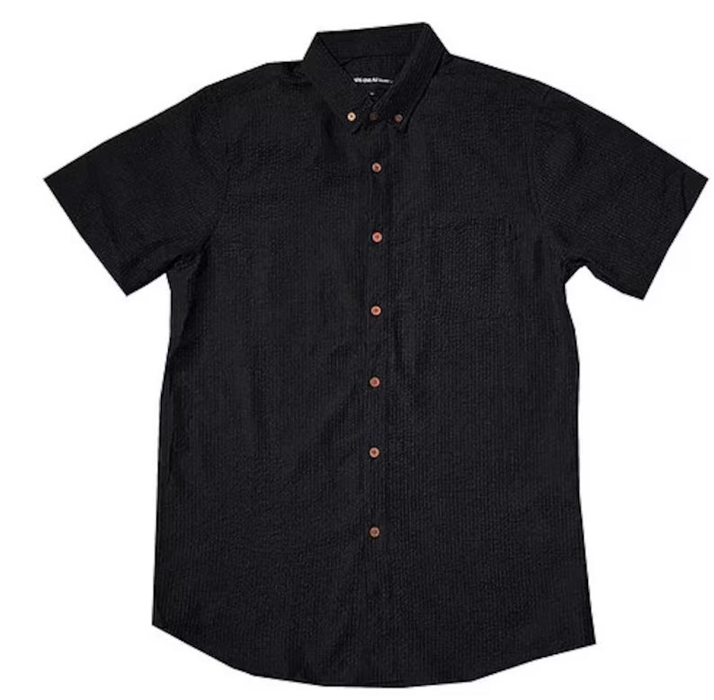 Molokai Solid Black Seersucker Button Down Shirt