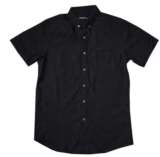 Molokai Solid Black Seersucker Button Down Shirt