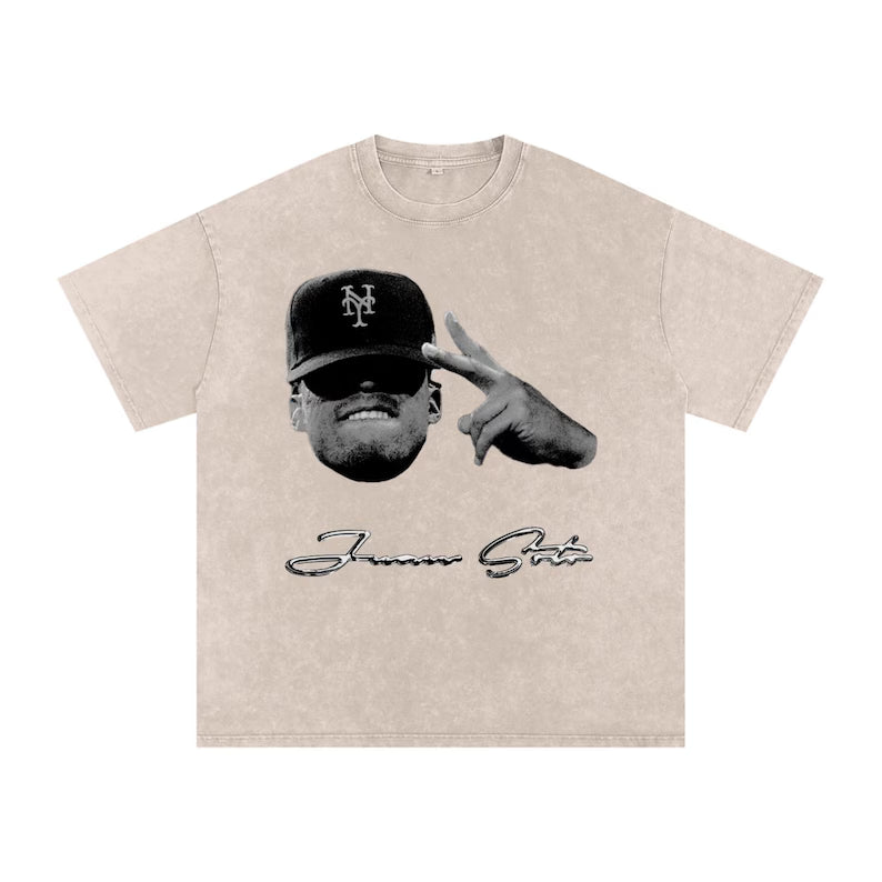 Juan Soto Graphic T-Shirt: New York Mets Streetwear - Acid Wash Cotton